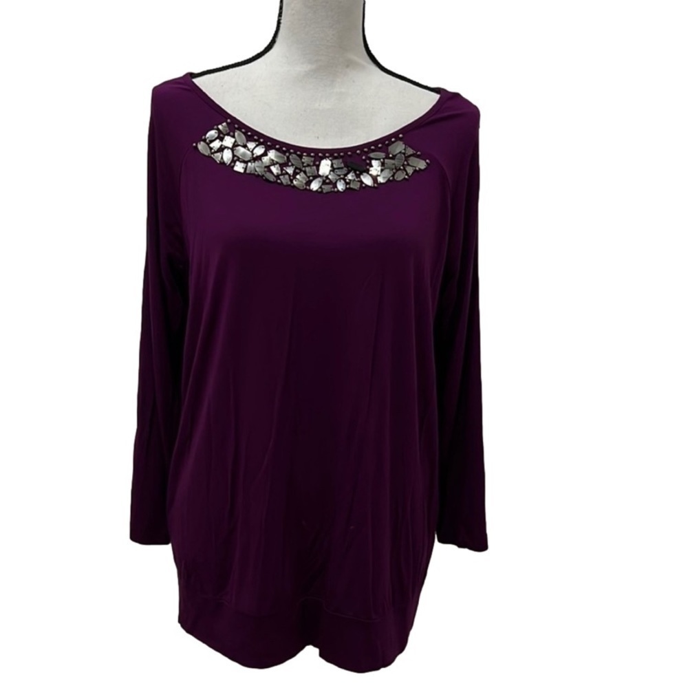 𝅺NWOT, CABLE & GAUGE, Purple Slit Sleeve, Tunic Top, Size XL, Viscose Blend